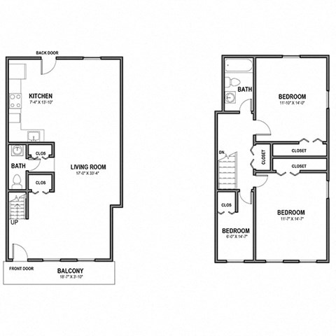 University Commons 3 BR 2 BR Balcony Floor Plan at University Commons, Pennsylvania, 15213